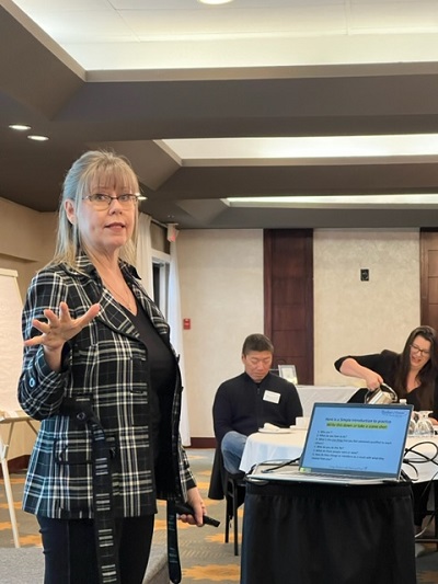 Speaker, Cheryl Bishop, speaking at Richmond/South Delta Chapter Building Business Connections Breakfast Event