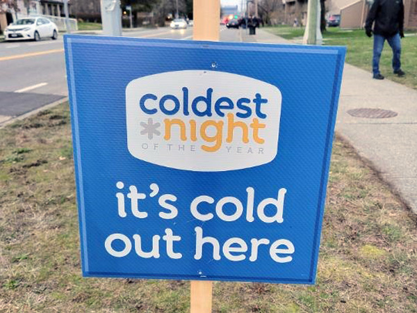 It’s Cold Out Here sign at the Coldest Night of the Year Walk event