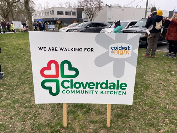 Cloverdale community kitchen sign at the Coldest Night of the Year Walk event