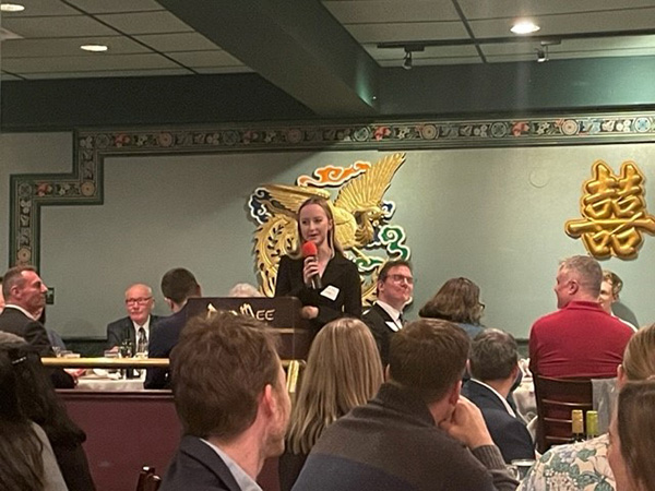  Last year’s award recipient, Laura Bull, speaking at this years Chapter Lunar New Year Dinner and Auction