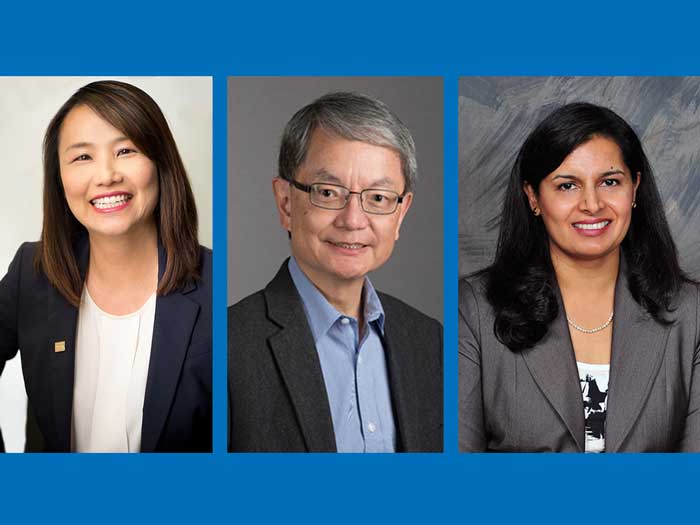 Headshots of Amy Lam, Tom Gee and Manjit Sharma