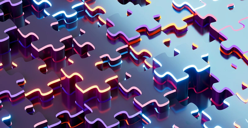 Puzzle made of digital pieces