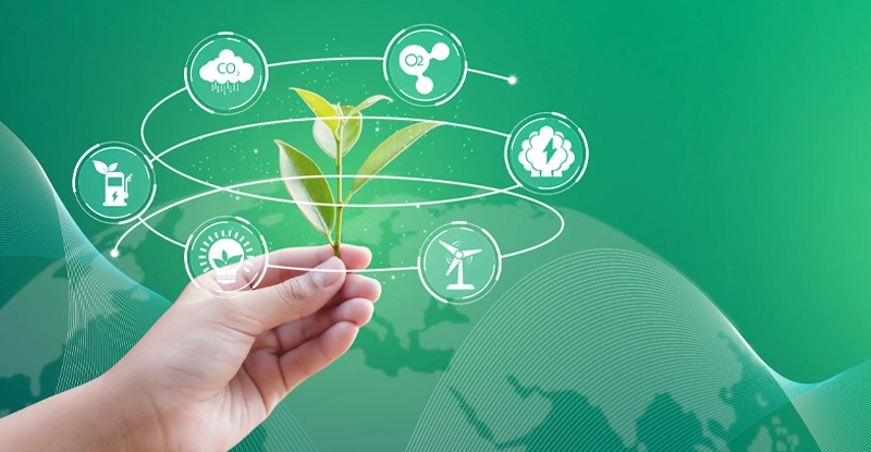 Net Zero and Carbon Neutral Business Strategy Concept with Sustainable Ecosystem Icons